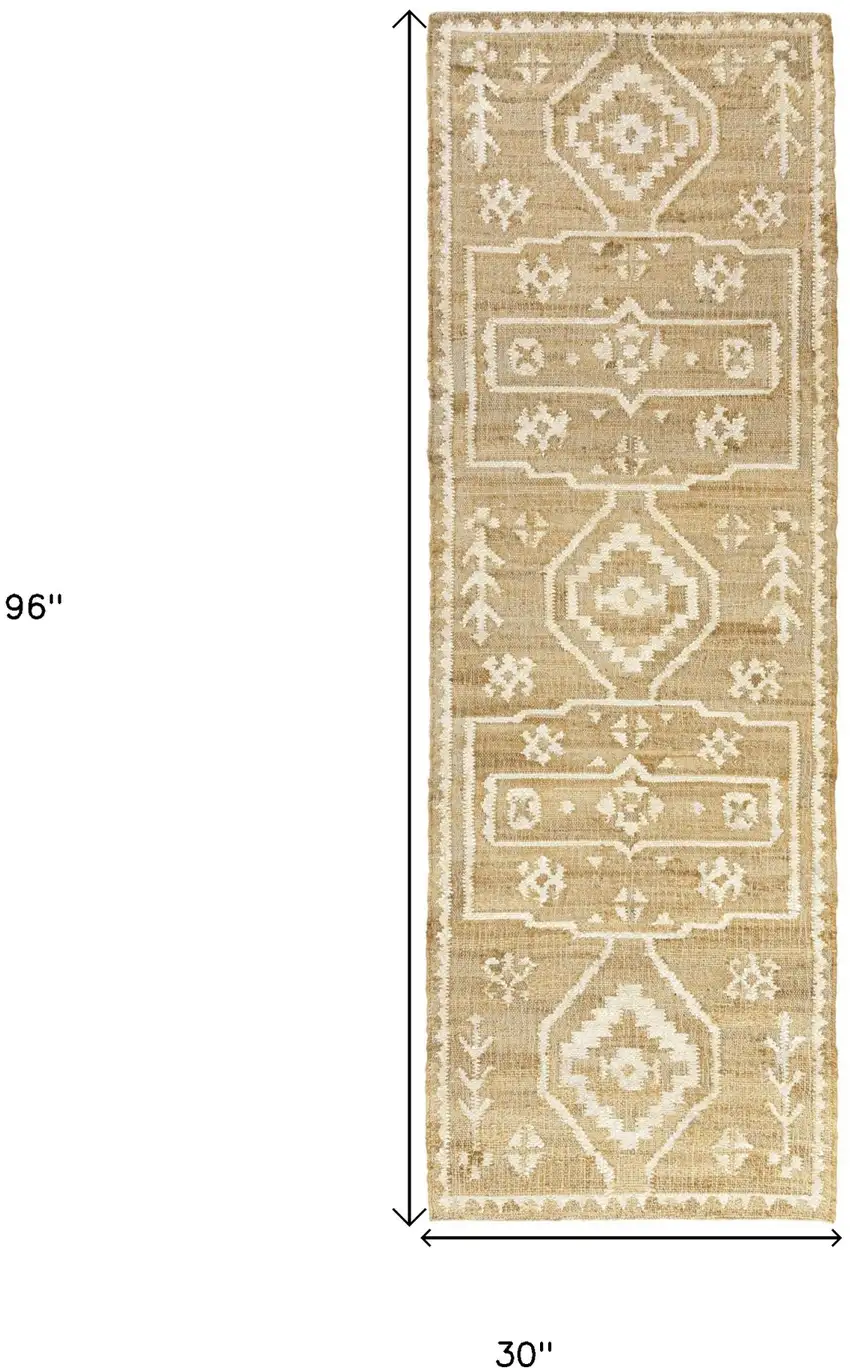 Natural and Ivory Medallion Hand Woven Area Rug Photo 3