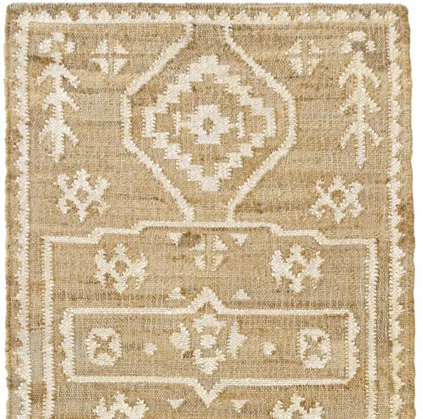 Natural and Ivory Medallion Hand Woven Area Rug Photo 5