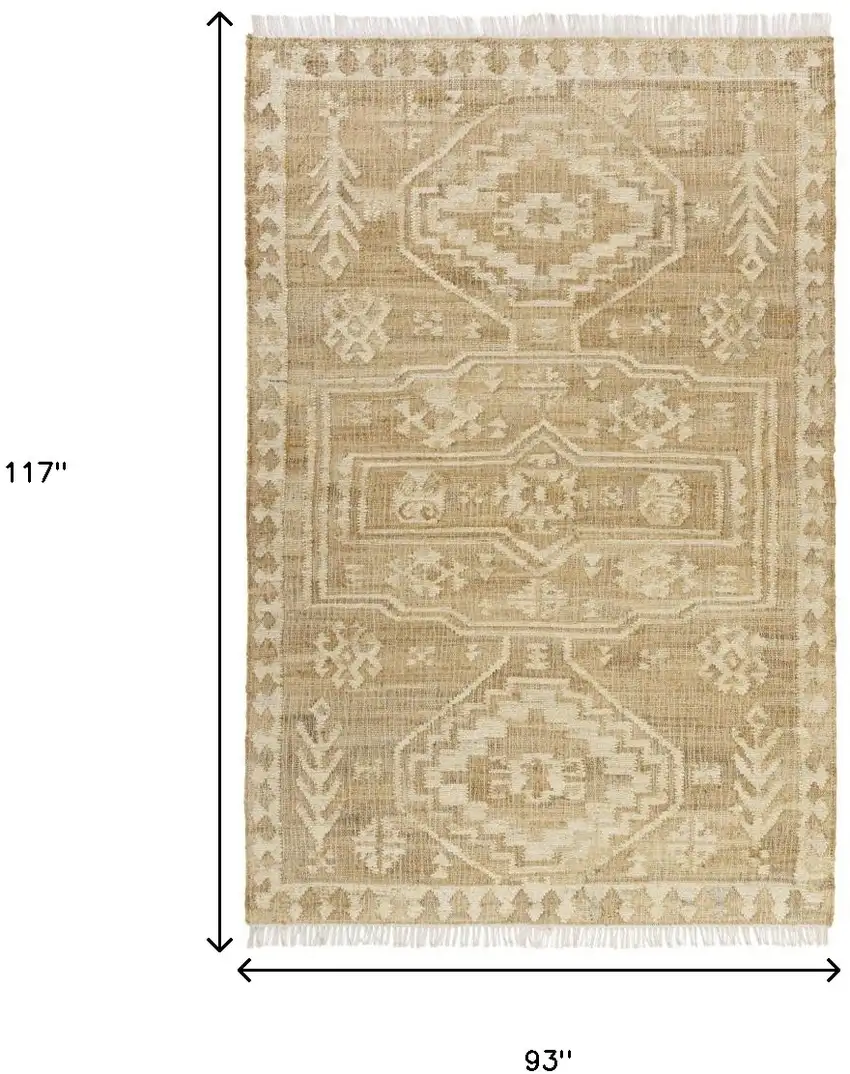 Natural and Ivory Medallion Hand Woven Area Rug Photo 3
