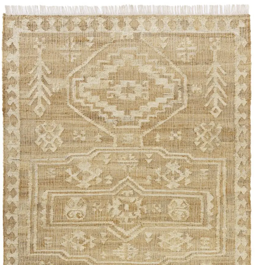 Natural and Ivory Medallion Hand Woven Area Rug Photo 5