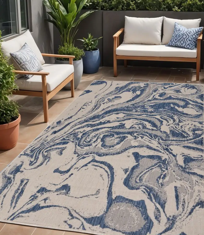 Blue And Gray Indoor Outdoor Area Rug Photo 1