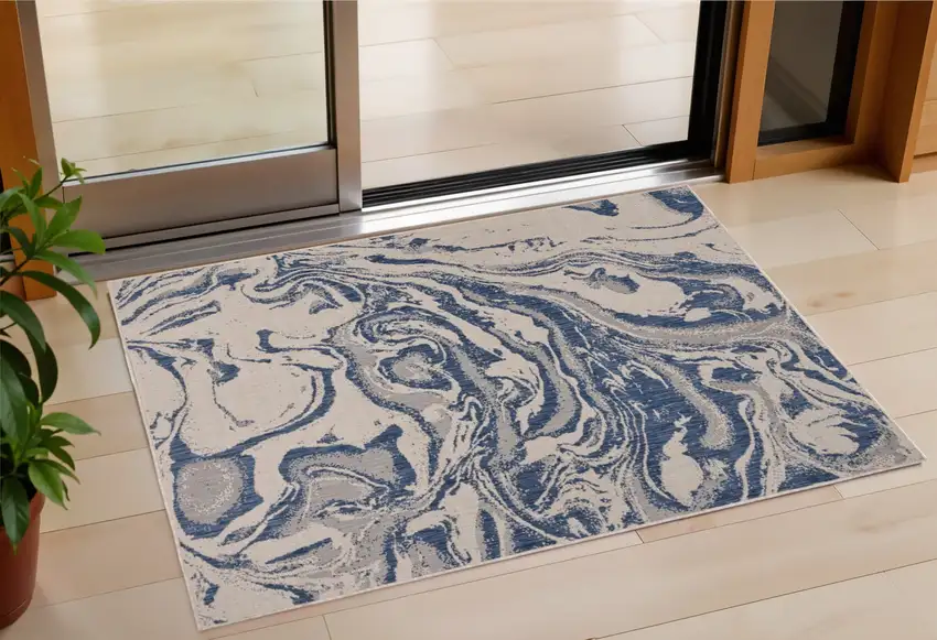 Blue And Gray Indoor Outdoor Area Rug Photo 1