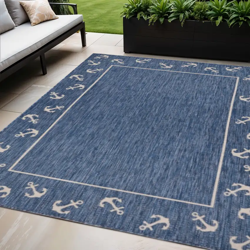 Blue and Natural Nautical Anchor Indoor Outdoor Area Rug Photo 1