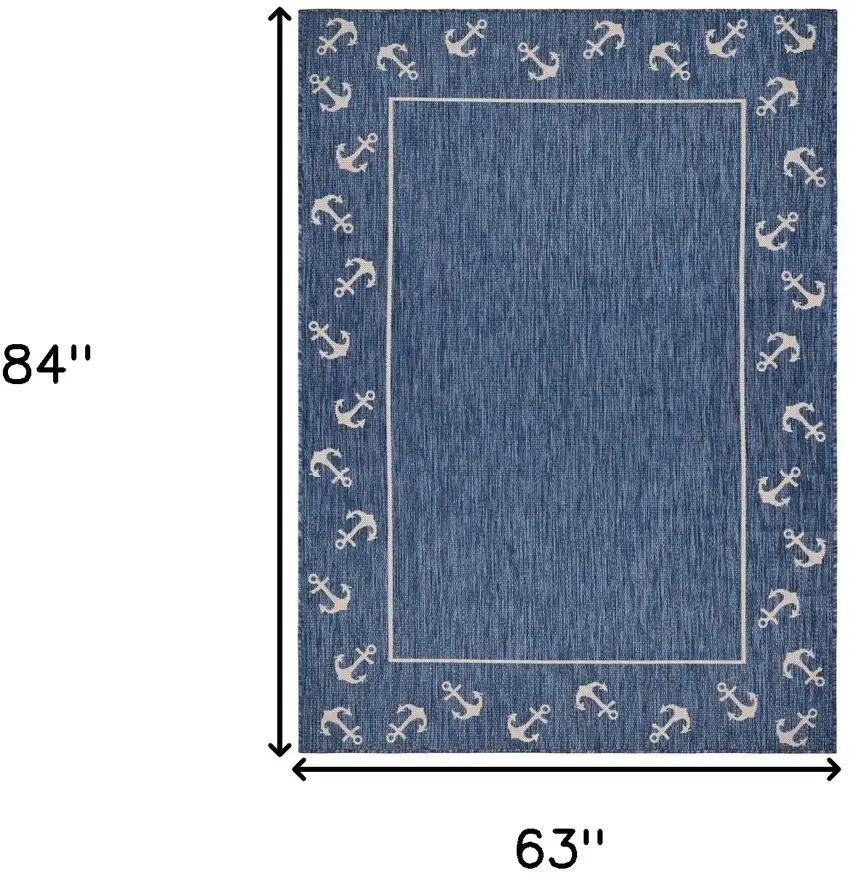 Blue and Natural Nautical Anchor Indoor Outdoor Area Rug Photo 9