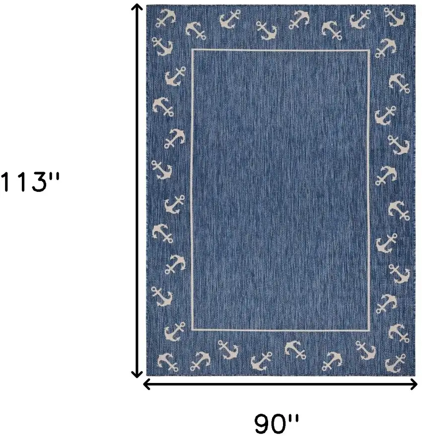 Blue and Natural Nautical Anchor Indoor Outdoor Area Rug Photo 9