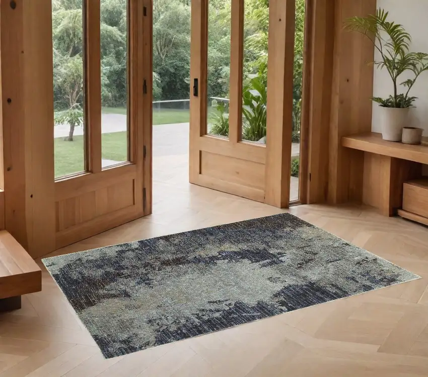 Navy Blue Abstract Power Loom Area Rug Photo 1