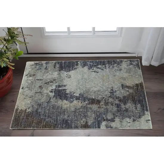 Navy Blue Abstract Power Loom Area Rug Photo 1