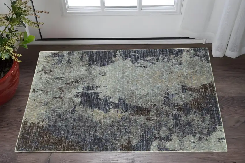 Navy Blue Abstract Power Loom Area Rug Photo 1