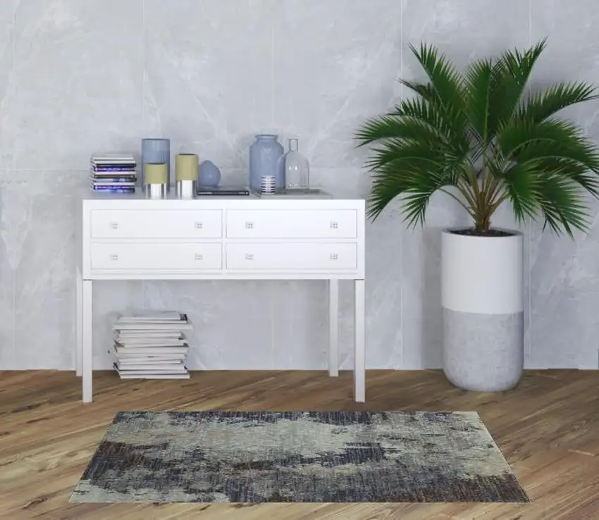 Navy And Blue Abstract Power Loom Stain Resistant Area Rug Photo 2
