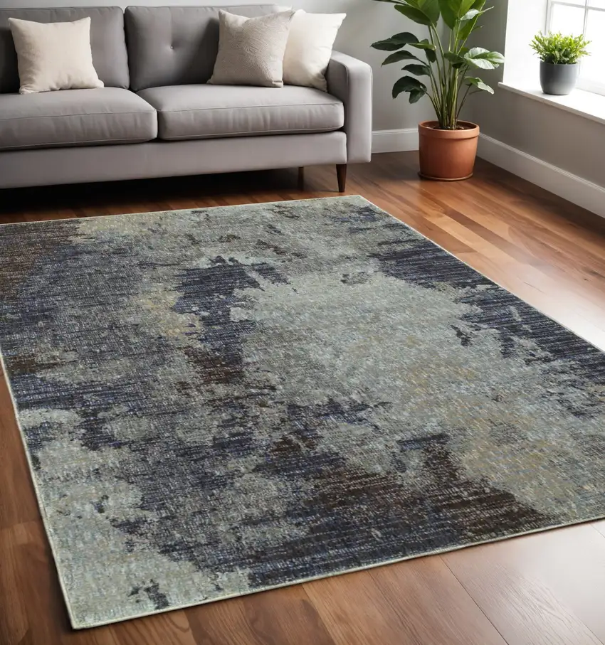 Navy Blue Abstract Power Loom Area Rug Photo 1