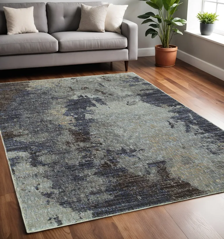 Navy And Blue Abstract Power Loom Stain Resistant Area Rug Photo 5