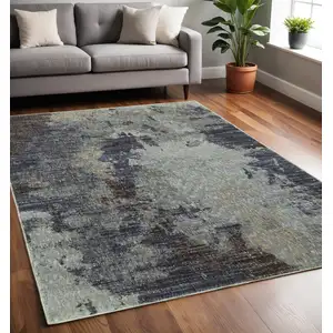 Photo of Navy And Blue Abstract Power Loom Stain Resistant Area Rug
