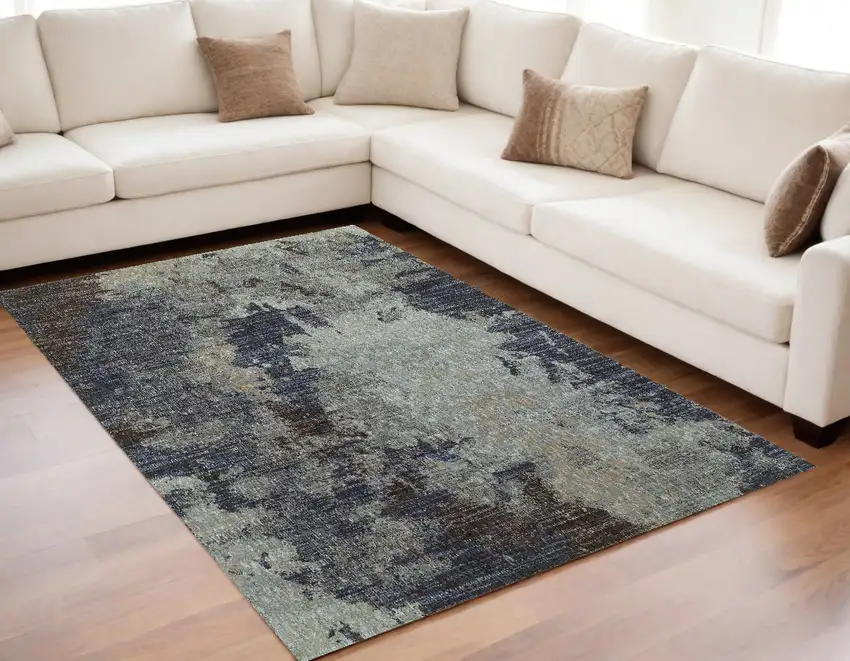 Navy Blue Abstract Power Loom Area Rug Photo 1