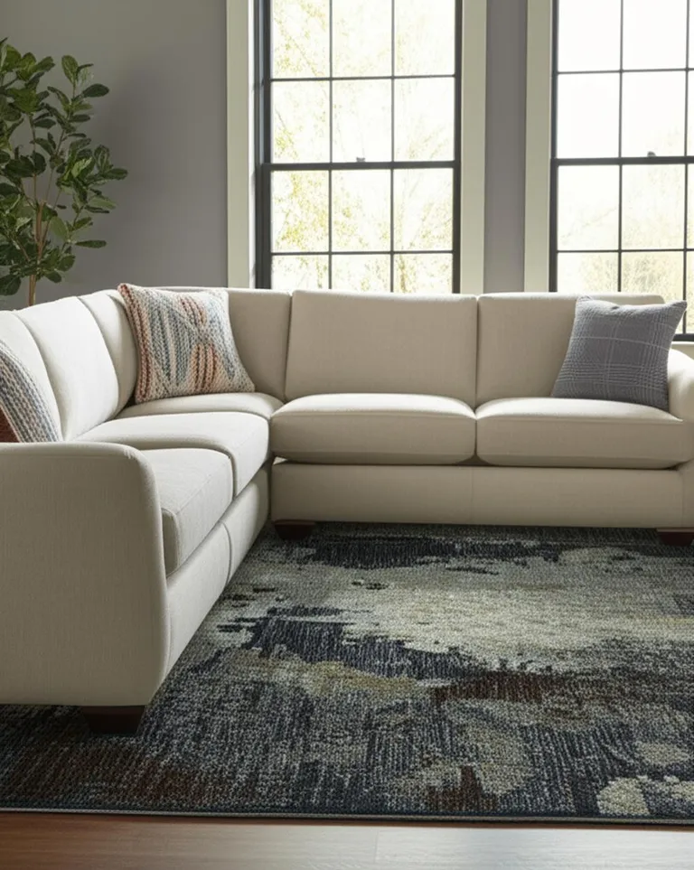 Navy And Blue Abstract Power Loom Stain Resistant Area Rug Photo 5