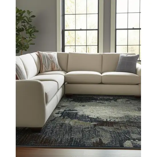 Navy Blue Abstract Power Loom Area Rug Photo 1