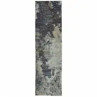 Photo of Navy And Blue Abstract Power Loom Stain Resistant Runner Rug