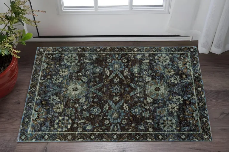 Navy And Blue Oriental Power Loom Stain Resistant Area Rug Photo 5
