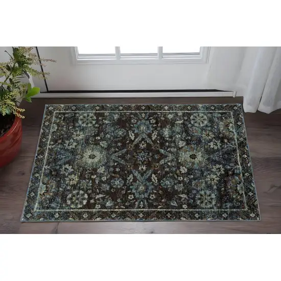 Navy Blue Oriental Power Loom Area Rug Photo 1
