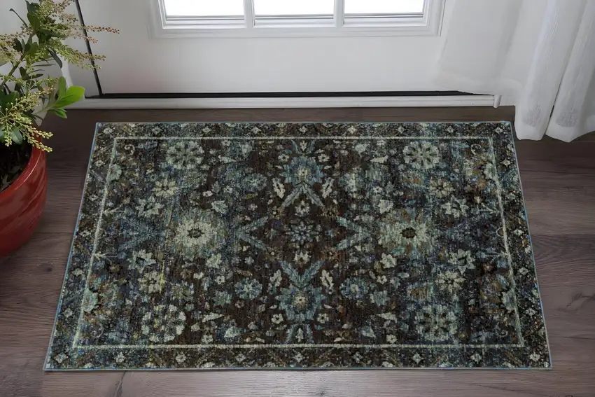 Navy Blue Oriental Power Loom Area Rug Photo 1