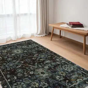 Photo of Navy And Blue Oriental Power Loom Stain Resistant Area Rug