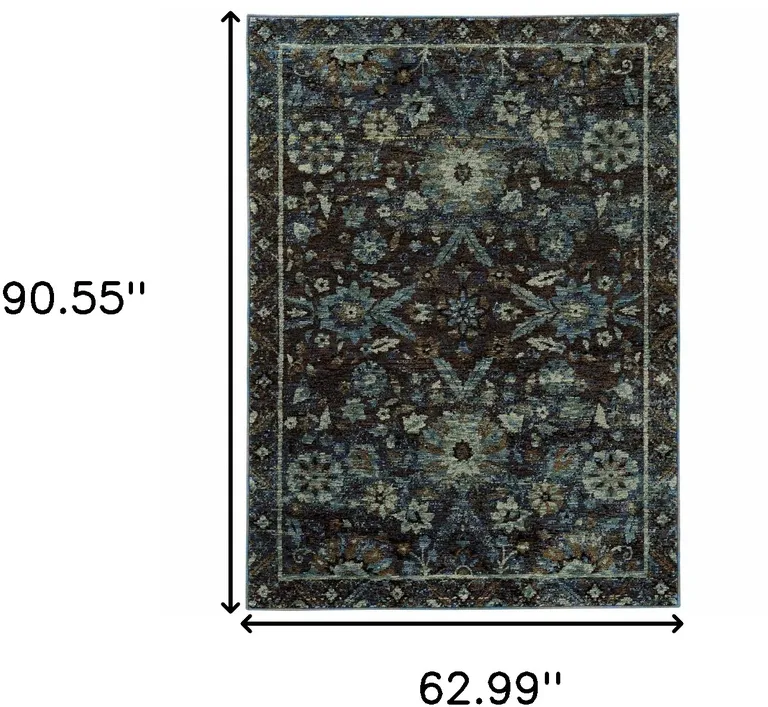 Navy And Blue Oriental Power Loom Stain Resistant Area Rug Photo 3