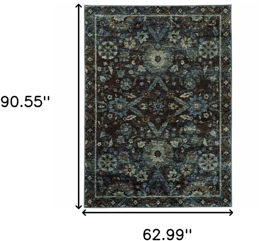 Navy Blue And Blue Oriental Area Rug Photo 3