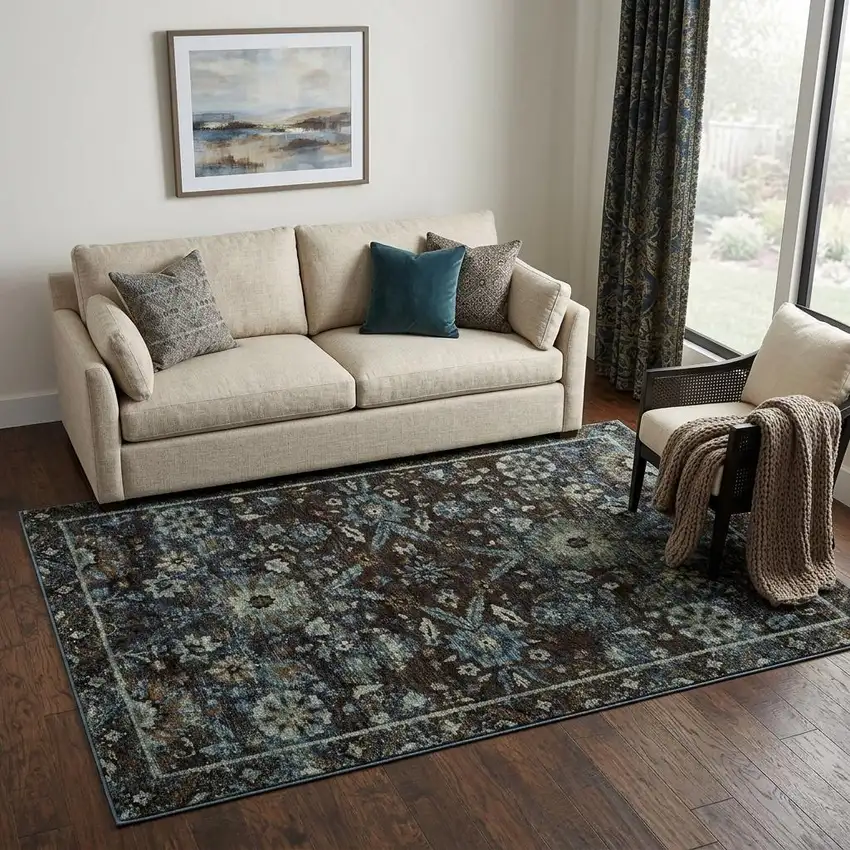 Navy Blue And Blue Oriental Area Rug Photo 1