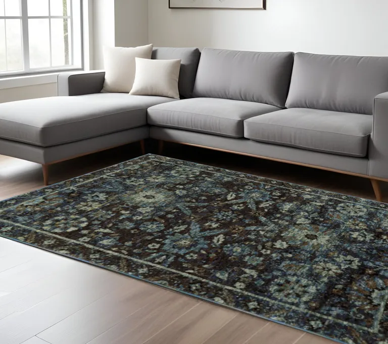 Navy And Blue Oriental Power Loom Stain Resistant Area Rug Photo 1