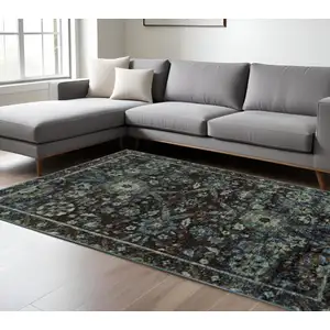 Photo of Navy And Blue Oriental Power Loom Stain Resistant Area Rug