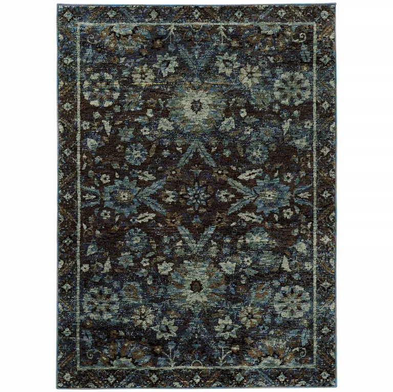 Navy And Blue Oriental Power Loom Stain Resistant Area Rug Photo 2