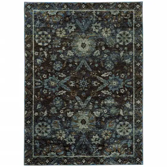 Navy Blue Oriental Power Loom Area Rug Photo 2
