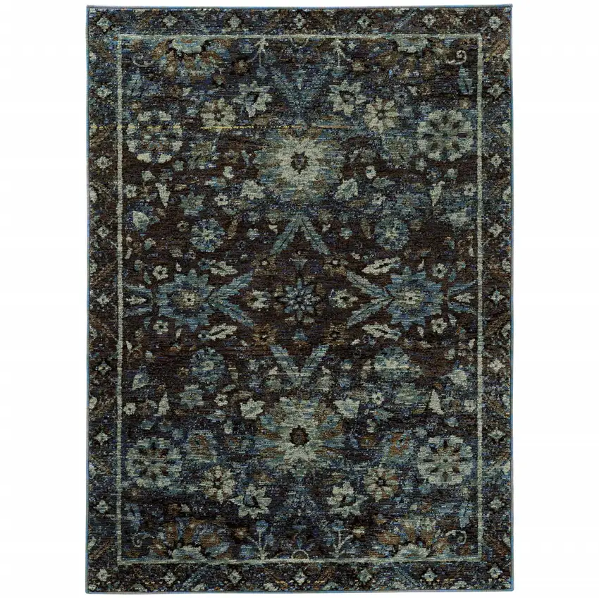 Navy Blue Oriental Power Loom Area Rug Photo 2