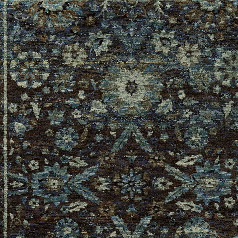 Navy And Blue Oriental Power Loom Stain Resistant Area Rug Photo 4