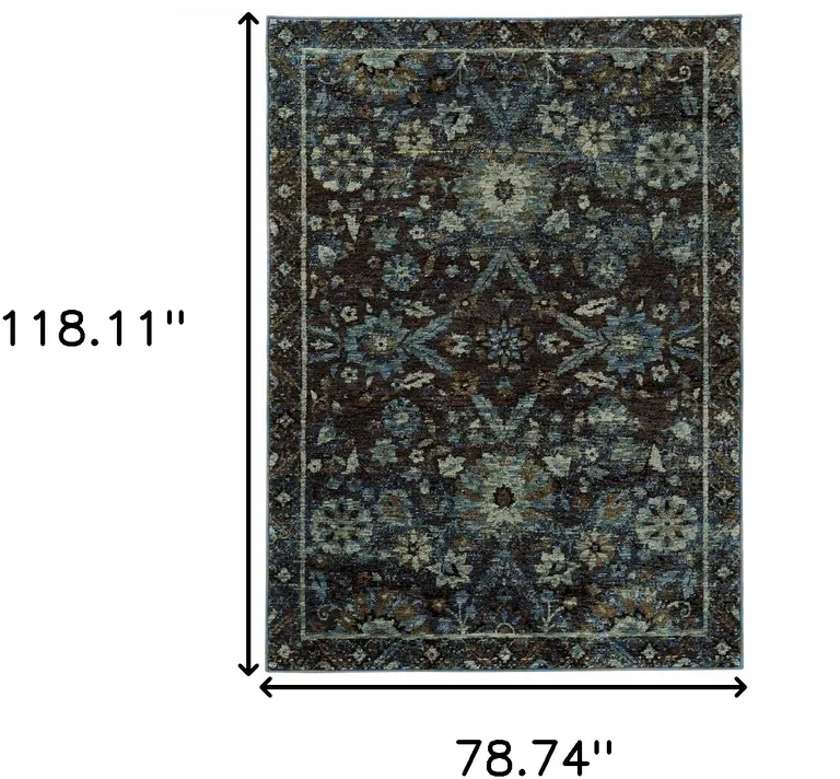 Navy And Blue Oriental Power Loom Stain Resistant Area Rug Photo 3