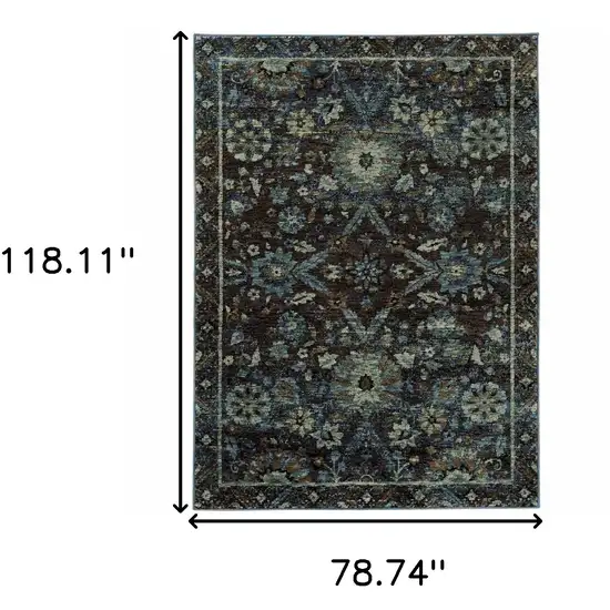 Navy Blue Oriental Power Loom Area Rug Photo 3