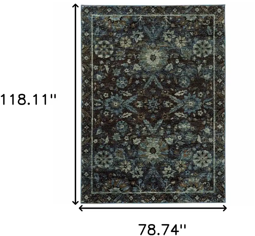 Navy Blue Oriental Power Loom Area Rug Photo 3
