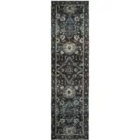 Photo of Navy And Blue Oriental Power Loom Stain Resistant Runner Rug