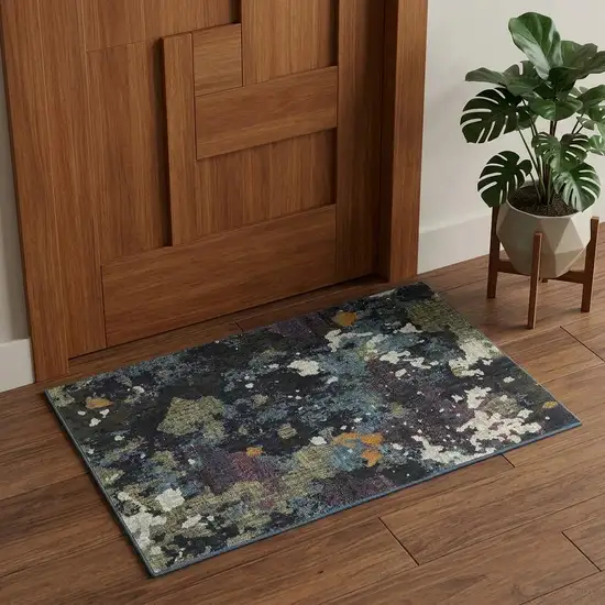 Blue and Green Abstract Power Loom Area Rug Photo 1