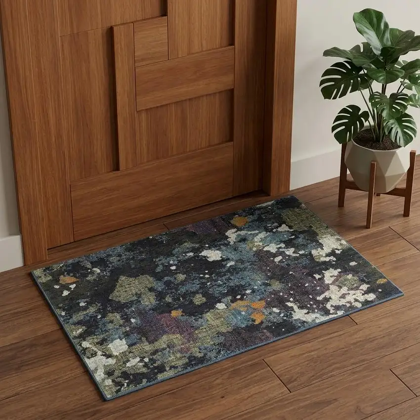 Blue and Green Abstract Power Loom Area Rug Photo 1