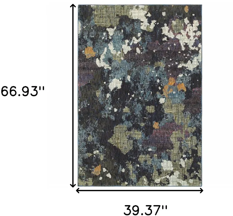 Navy And Green Abstract Power Loom Stain Resistant Area Rug Photo 5