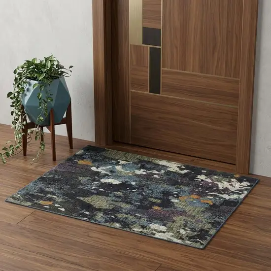 Blue and Green Abstract Power Loom Area Rug Photo 1