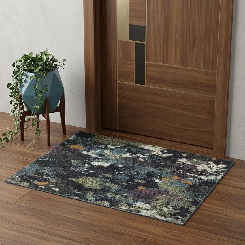 Blue and Green Abstract Power Loom Area Rug Photo 1