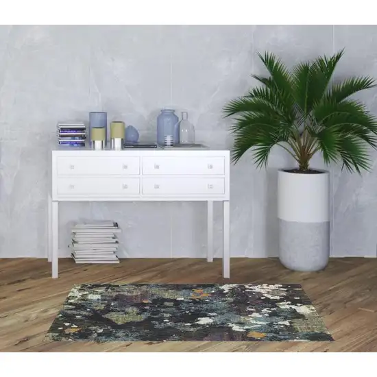 Navy And Green Abstract Power Loom Stain Resistant Area Rug Photo 2