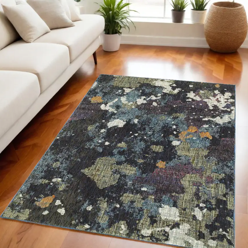 Blue and Green Abstract Power Loom Area Rug Photo 1