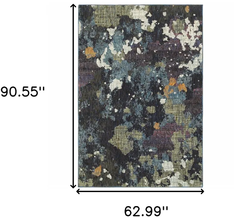 Navy And Green Abstract Power Loom Stain Resistant Area Rug Photo 3