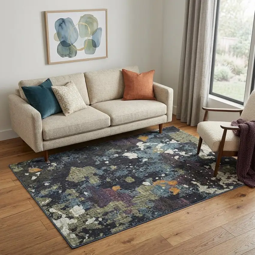 Blue and Green Abstract Power Loom Area Rug Photo 1