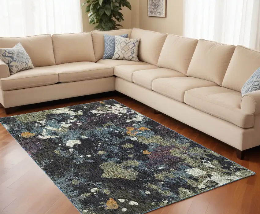 Blue and Green Abstract Power Loom Area Rug Photo 1