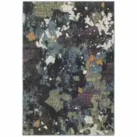 Photo of Navy And Green Abstract Power Loom Stain Resistant Area Rug