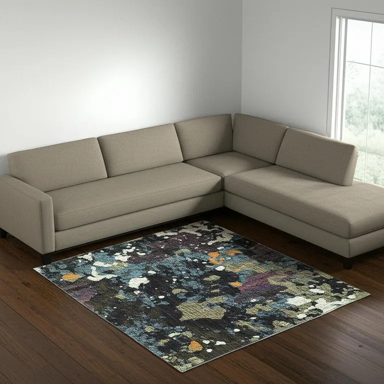 Navy And Green Abstract Power Loom Stain Resistant Area Rug Photo 5