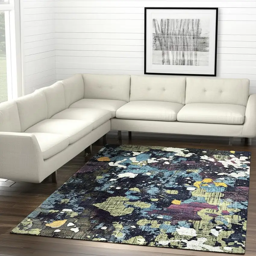 Blue and Green Abstract Power Loom Area Rug Photo 2